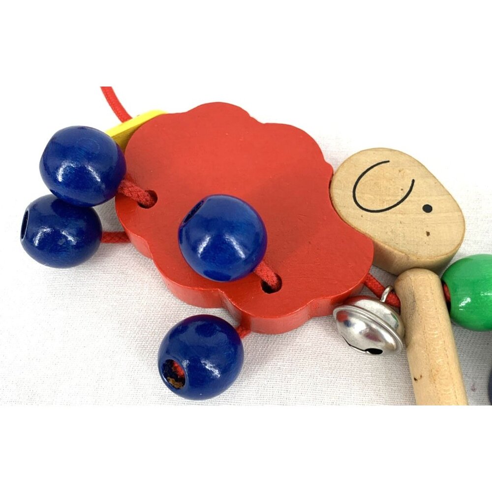 Stroller Pram Clip on Baby Toy Hand Painted Wooden Shepard and Lambs 35" - Picture 9 of 11